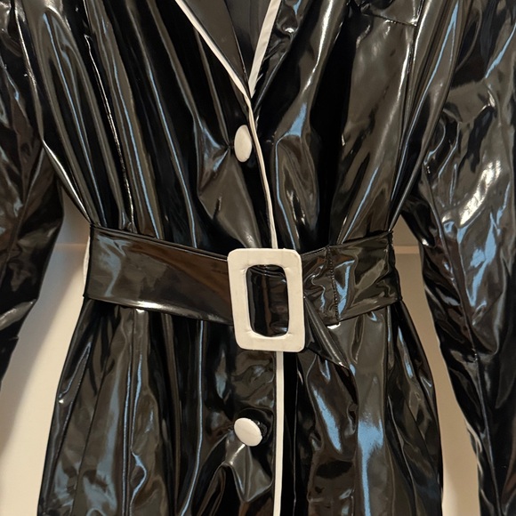 Frances Valentine Black Rain Coat with White Trim - Picture 3 of 4